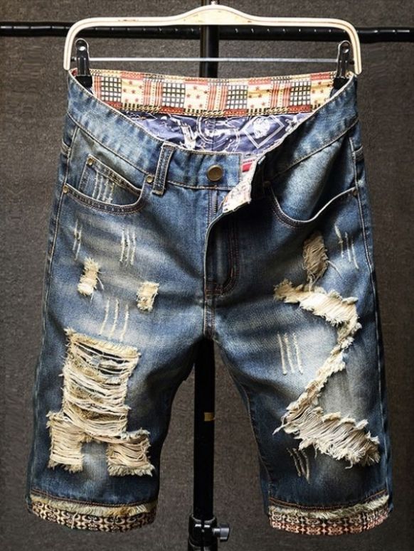 Bermuda Masculina Jeans Azul Destroyed Vintage