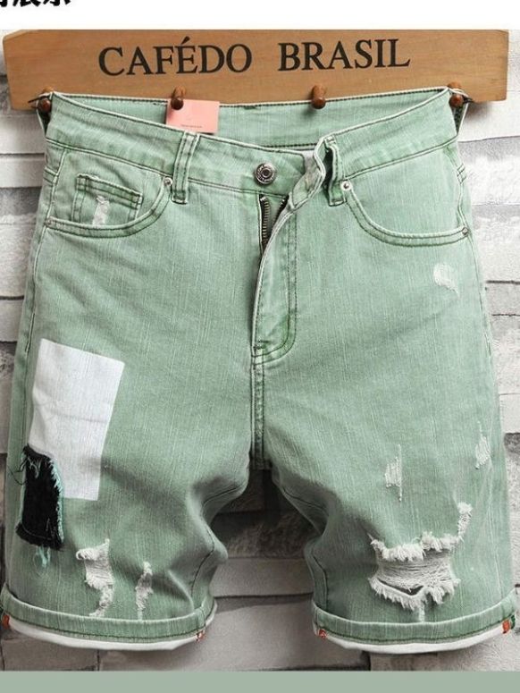 Bermuda Masculina Jeans Verde Destroyed Classíc