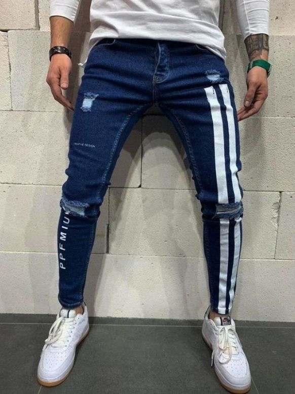 Calça Masculina Jeans Azul Riscado