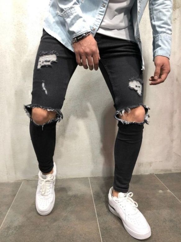 Calça Masculina Preta Jeans Destroyed Miami