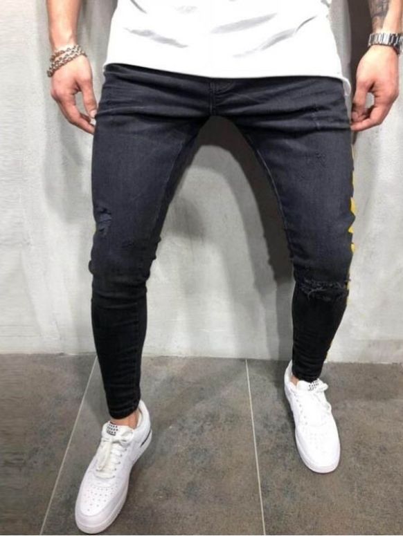 Calça Masculina Preta Jeans Listra Laterais
