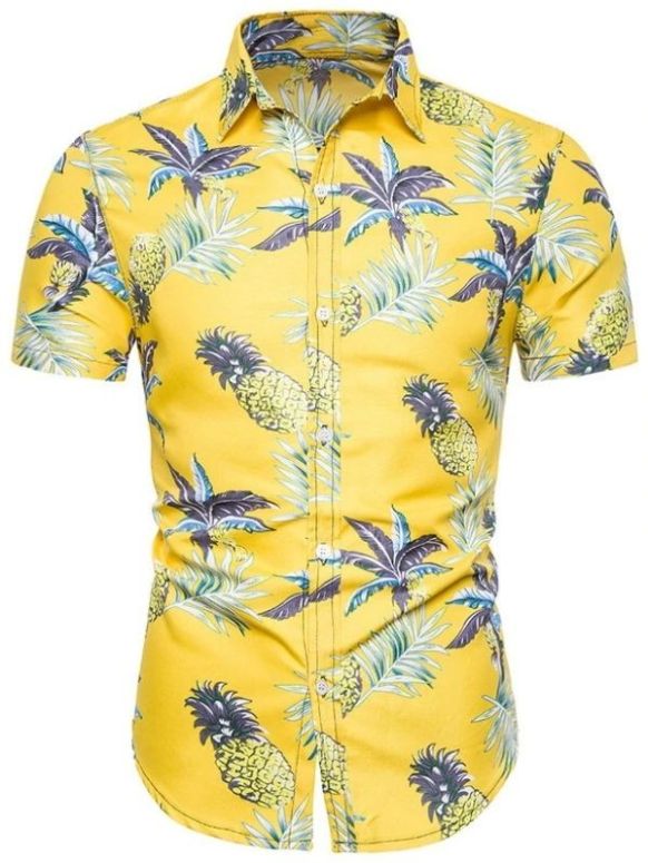 Camisa Masculina Amarela Abacaxi Havai