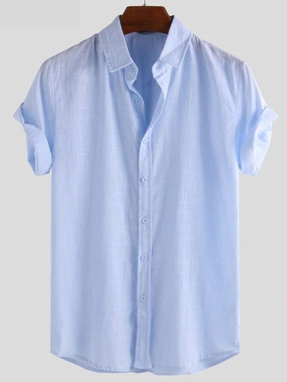 Camisa Masculina Azul de Linho
