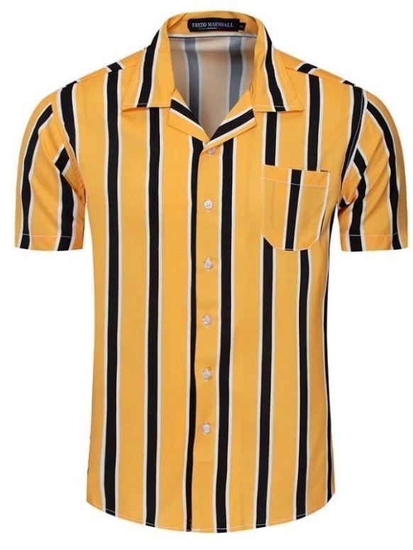 Camisa Masculina Digital Listrada Amarela