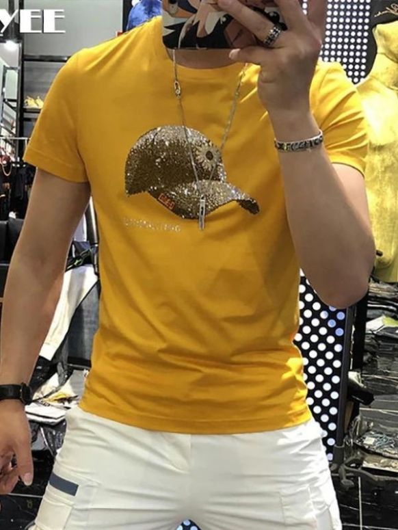 Camiseta Masculina Amarela Estampa Cap