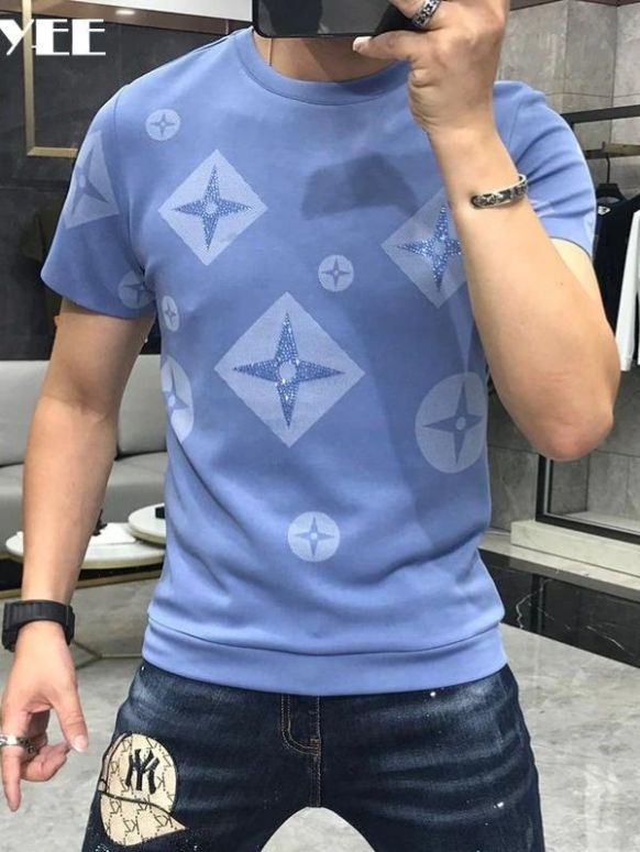 Camiseta Masculina Strass Azul Manga Curta