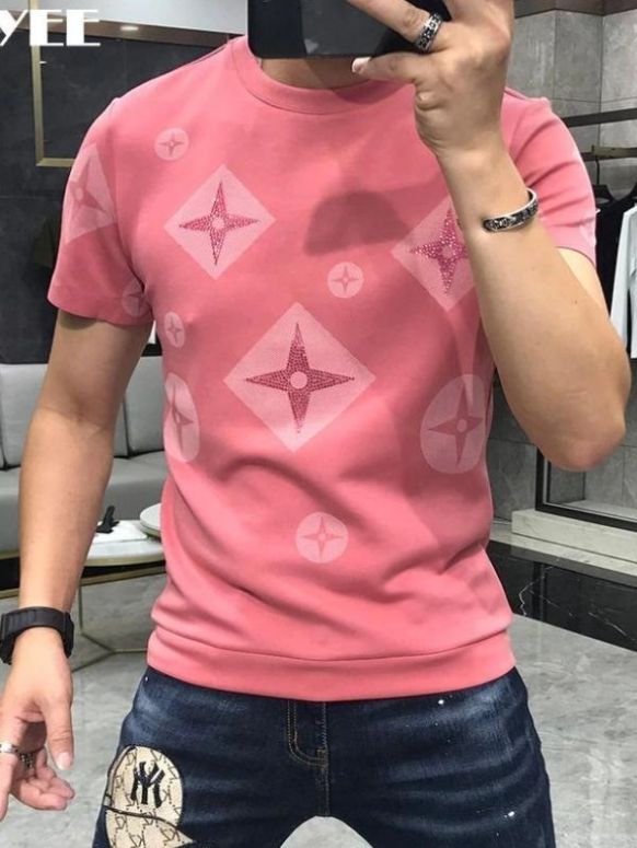 Camiseta Masculina Strass Rosa Manga Curta