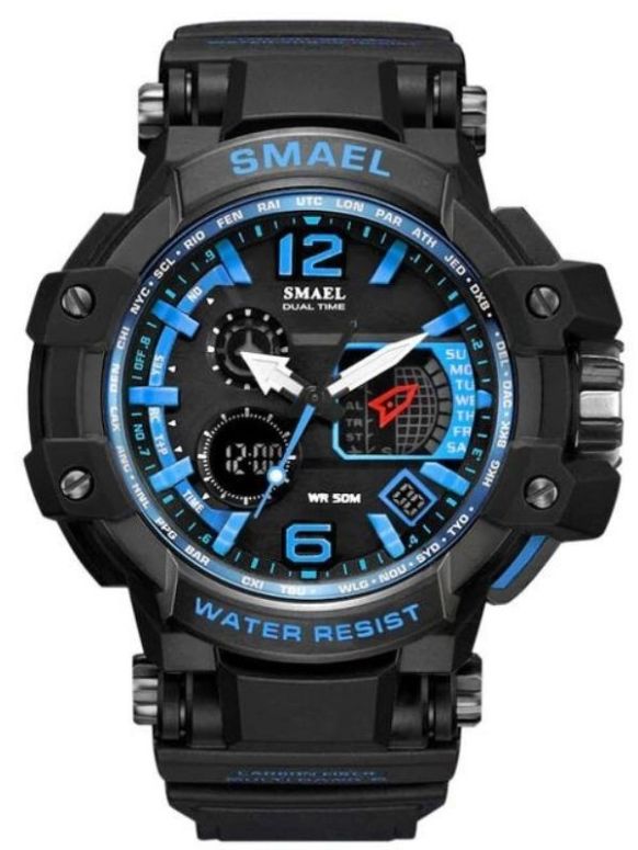 Relógio Smael 1509 Militar Shock Preto Azul