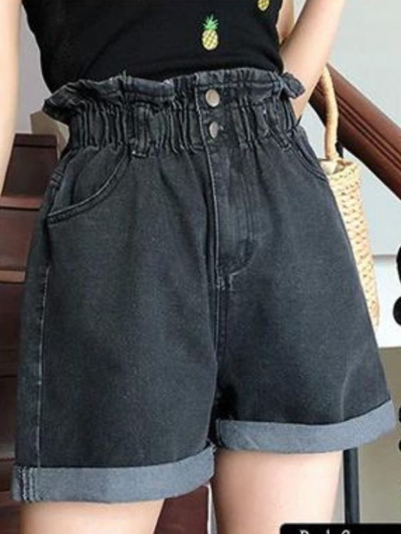 Short Feminino Cinza Escuro Jeans Clochard Vintage