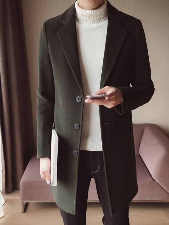 Sobretudo Casaco de Lã Masculino Verde Overcoat