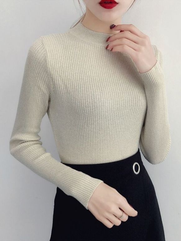 Sweater Feminino Cashmere Bege Lurex Brilhante