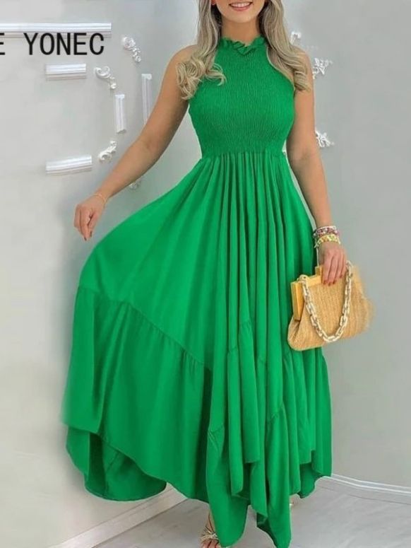 Vestido Longo Verde Barra Plissado